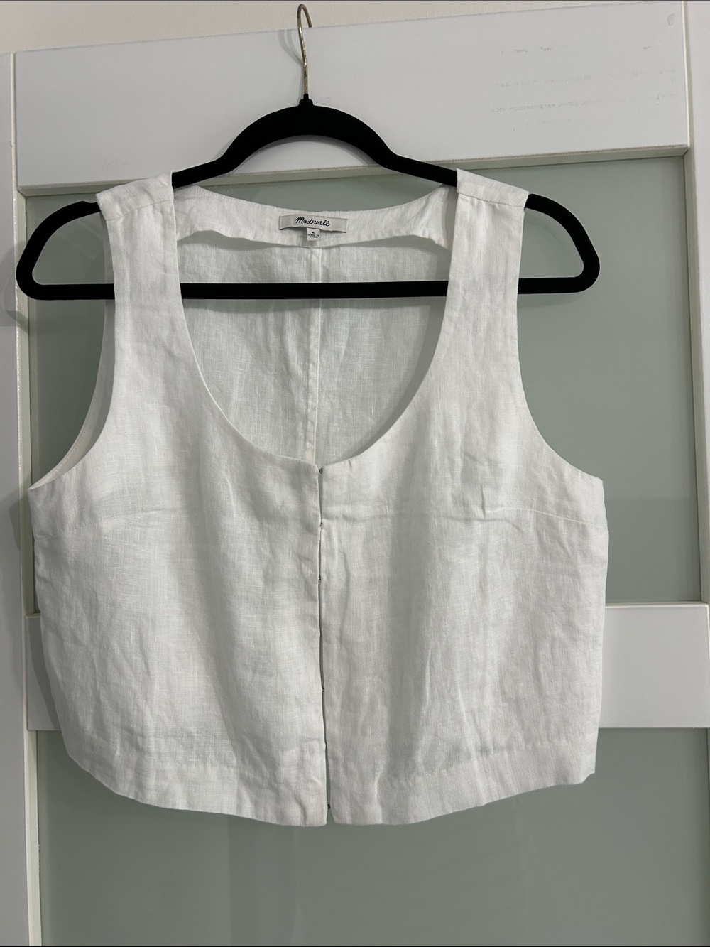 Madewell White Linen Scoop Neck Cropped Tank